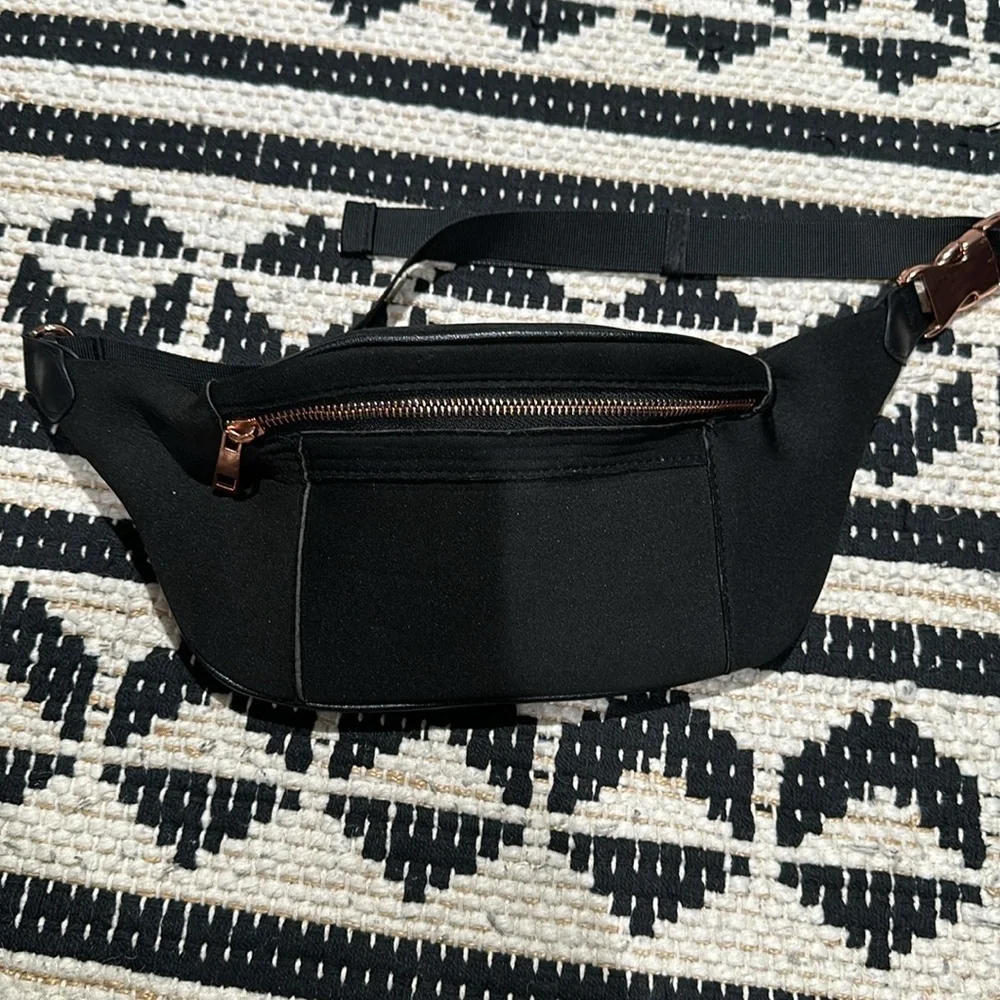 Black and rose gold fanny pack